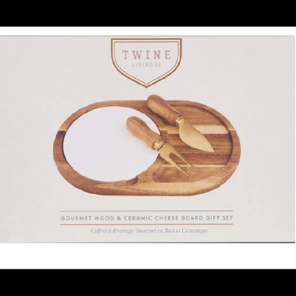 BRAND NEW Twine Living Co. Gourmet Wood & Ceramic Cheese Board Set. New in box.